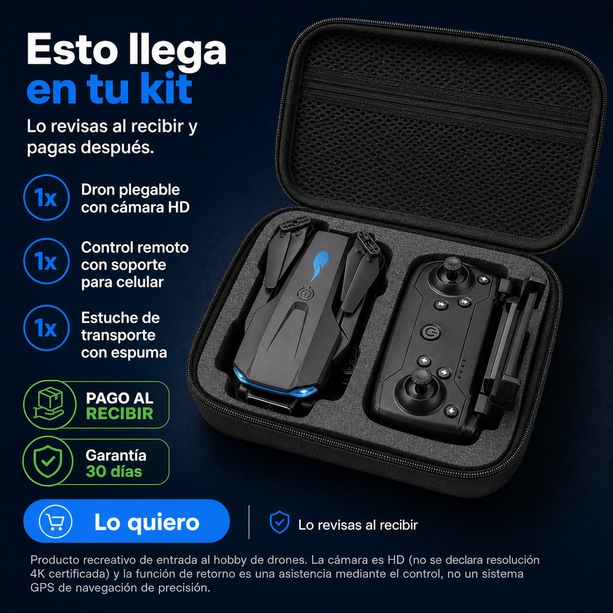 Drone Plegable Cámara HD Retorno Automát